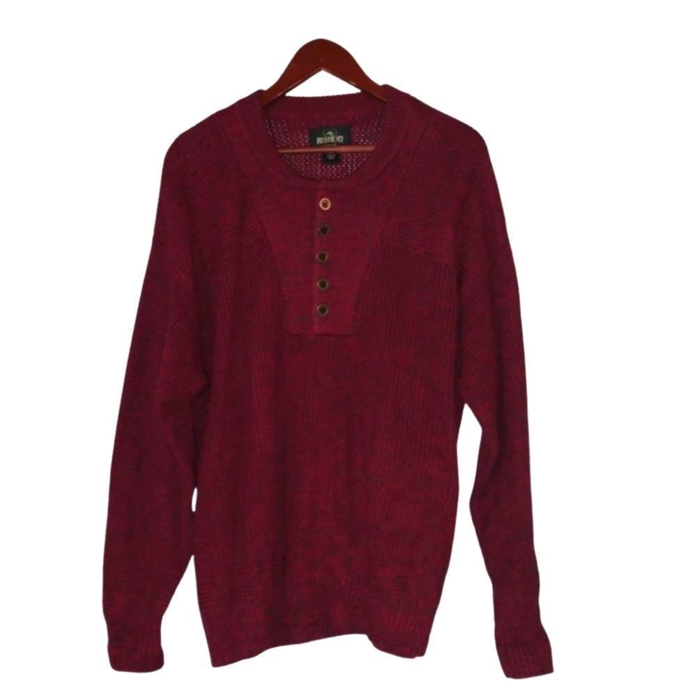 RedHead Large Red Sweater EUC Mens Henley Sweater